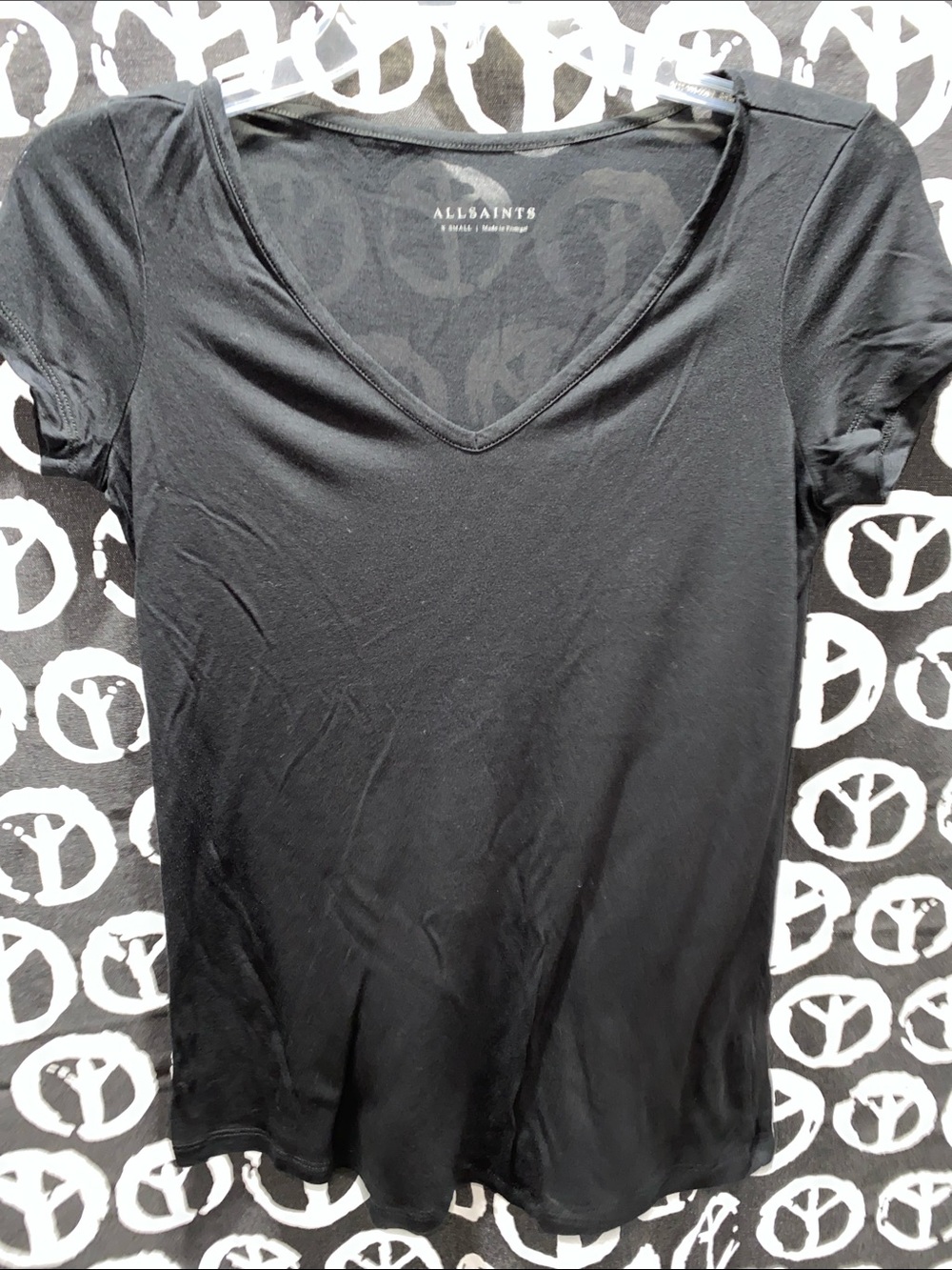 All Saints Black V-Neck Short Sleeve Tee SZ XS